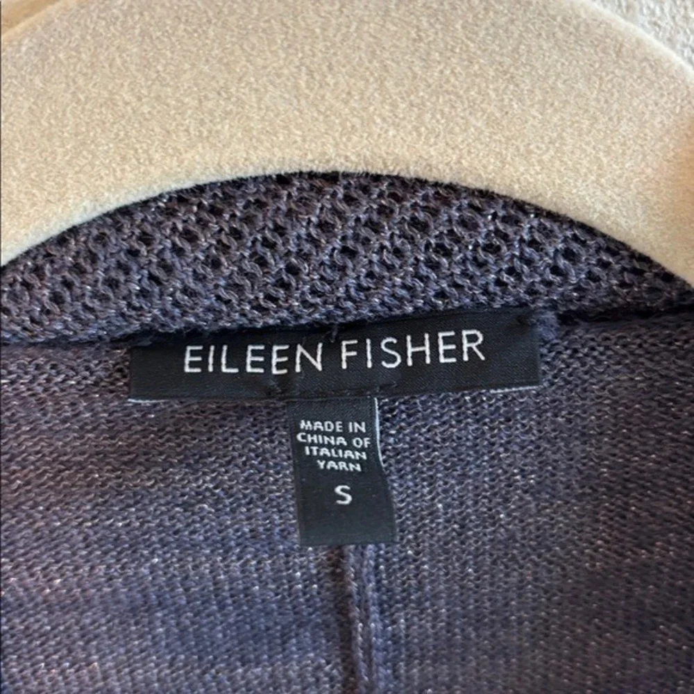 Eileen Fisher Purple Violet Metallic Merino Wool Open Cardigan Sweater‎ Small